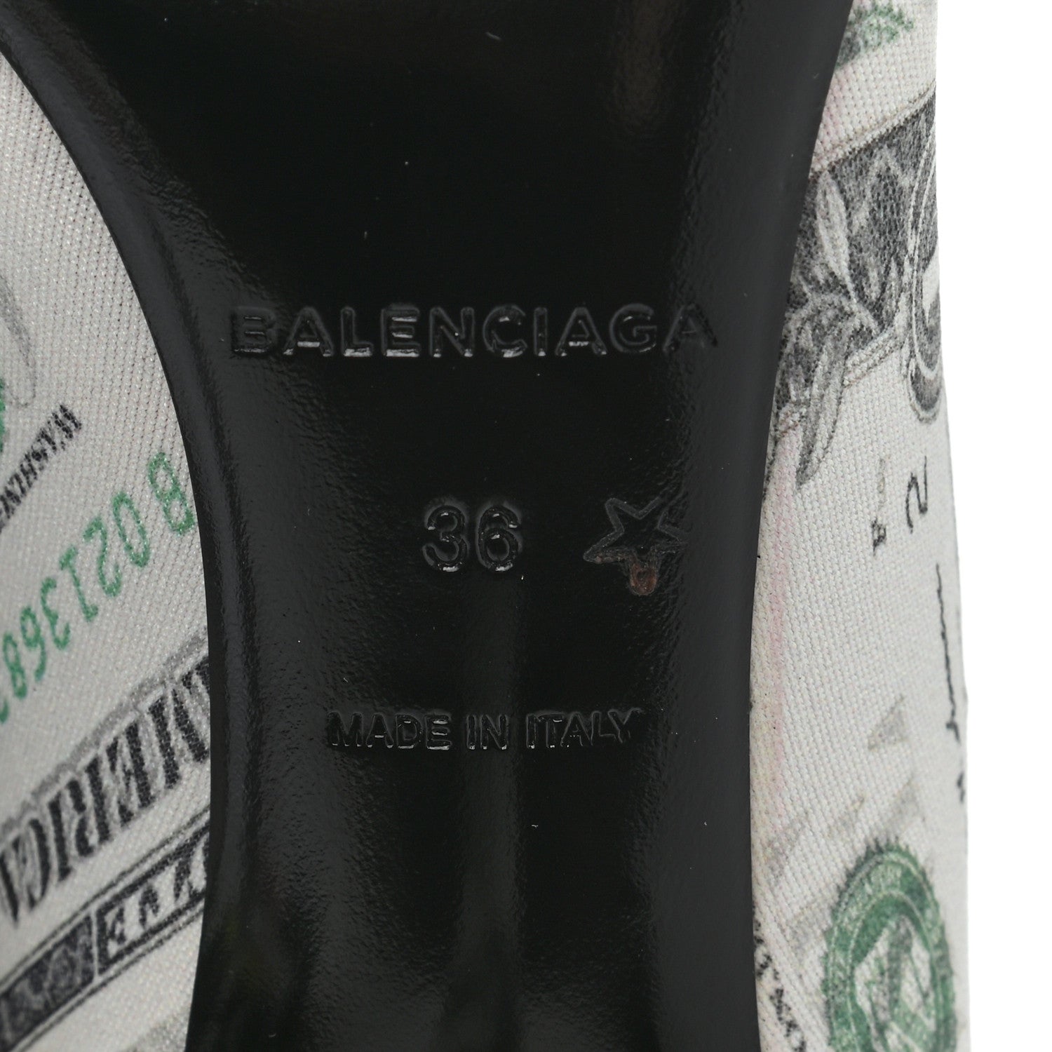Balenciaga Spandex Dollars Print Extreme Pointed Toe Knife Ankle Boots 36 Vert 6 of 7
