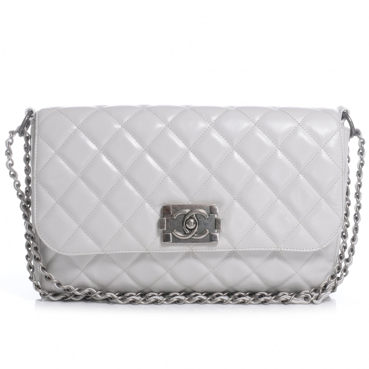 Lambskin Quilted Medium Boy Flap White