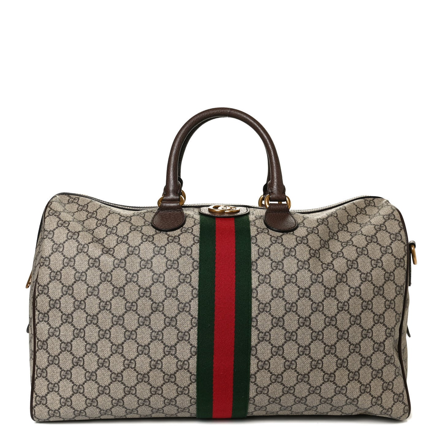 GG Supreme Monogram Textured Dollar Calfskin Web Medium Ophidia Carry-On Duffle Bag Beige Ebony New Acero