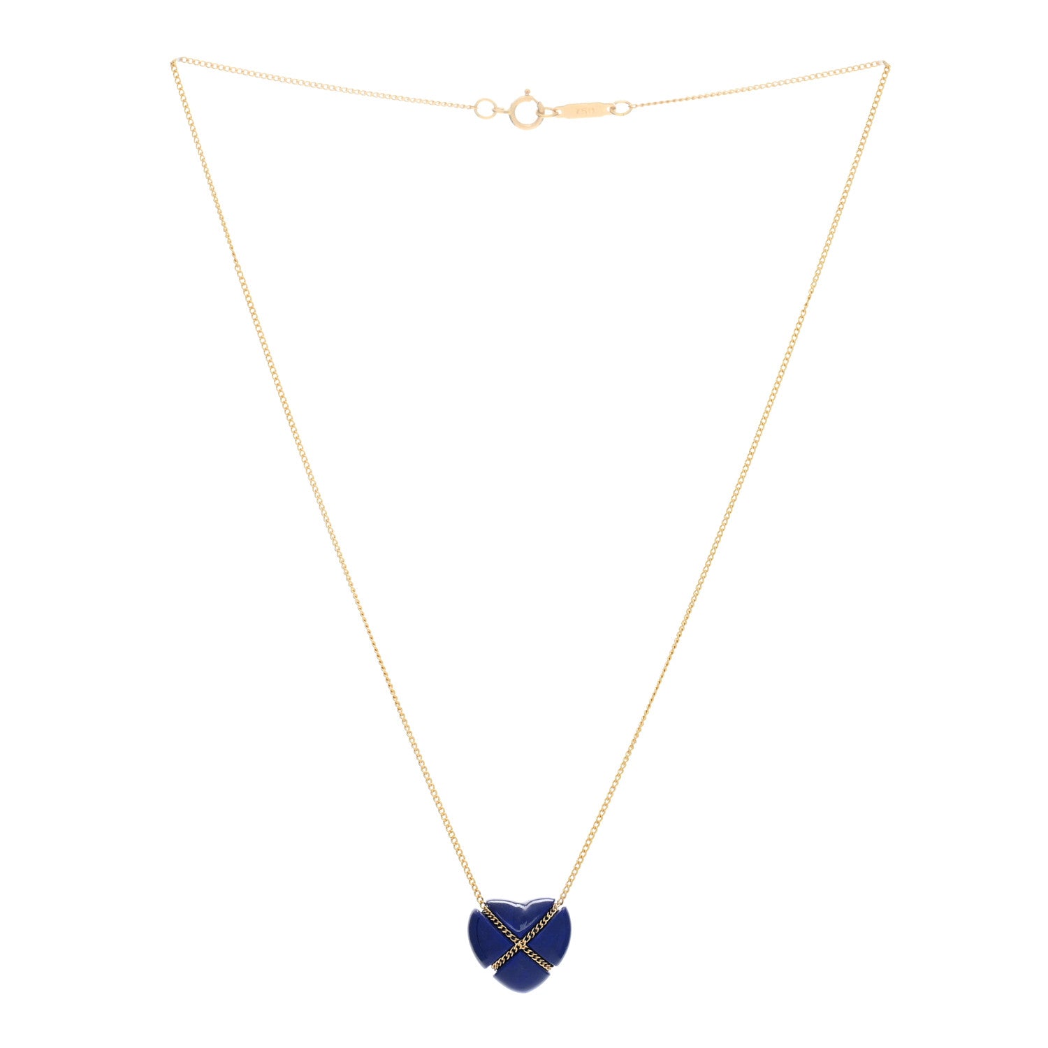 Tiffany 18K Yellow Gold Lapis Lazuli Crossover Heart Pendant Necklace 3 of 4