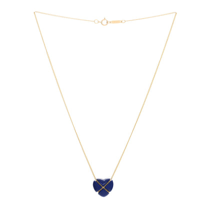 Tiffany 18K Yellow Gold Lapis Lazuli Crossover Heart Pendant Necklace 3 of 4