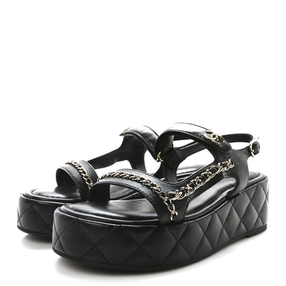 Chanel Lambskin Quilted Chain CC Platform Sandals 37.5 Black 4 of 9