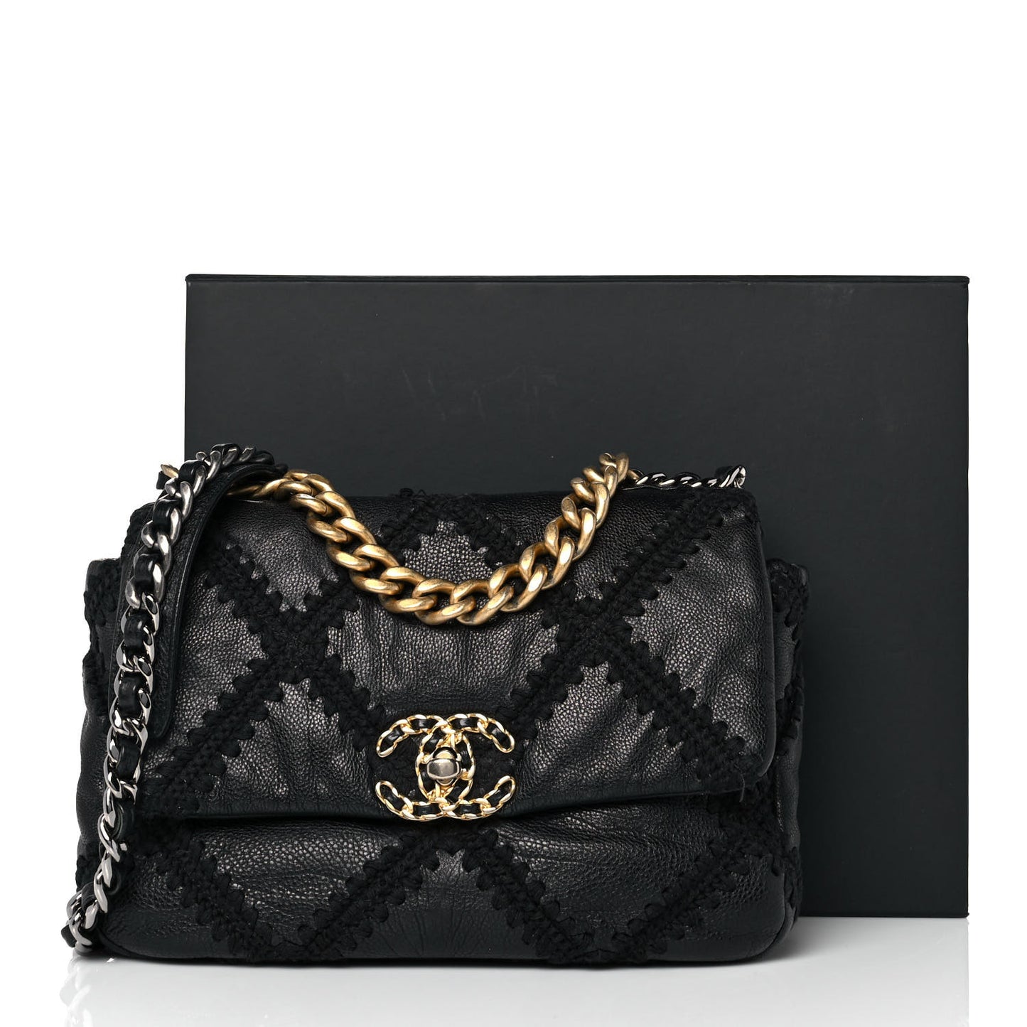 Calfskin Crochet Medium Chanel 19 Flap Black