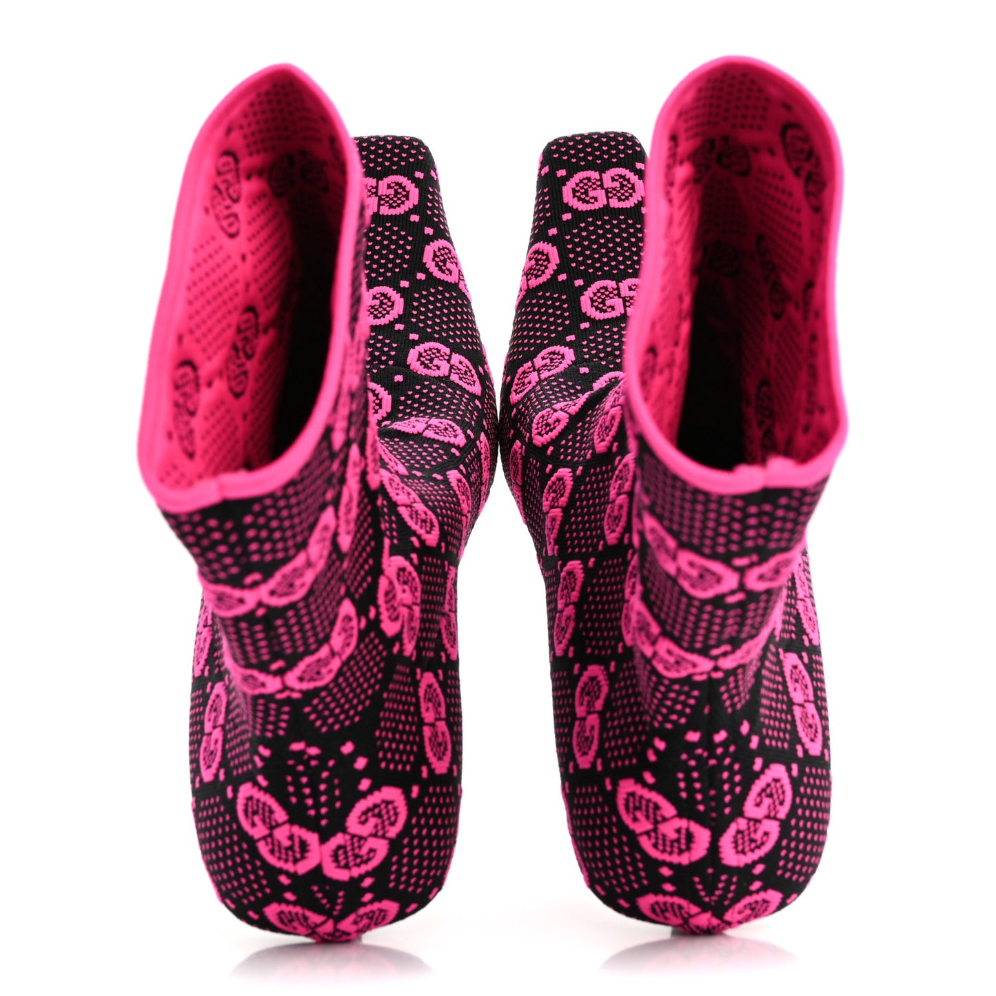 Technical Jersey Knit GG Monogram Square G 75mm Ankle Boots 37 Black Neon Fucsia