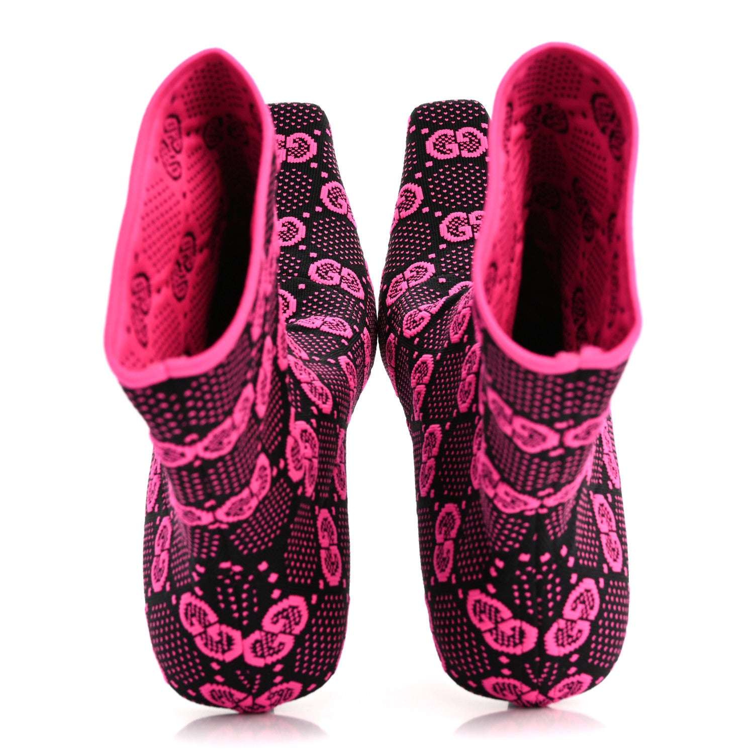 Gucci Technical Jersey Knit GG Monogram Square G 75mm Ankle Boots 37 Black Neon Fucsia 2 of 9