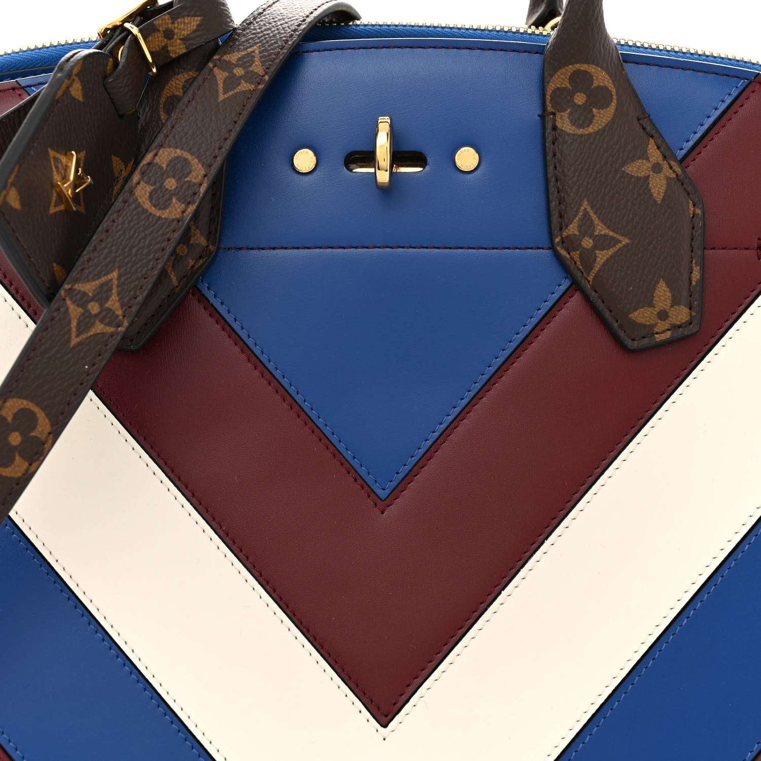Louis Vuitton Calfskin Monogram City Steamer MM Blue Burgundy White 8 of 11