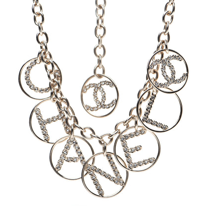 Chanel Metal Strass Crystal Logo Necklace Gold 1 of 7