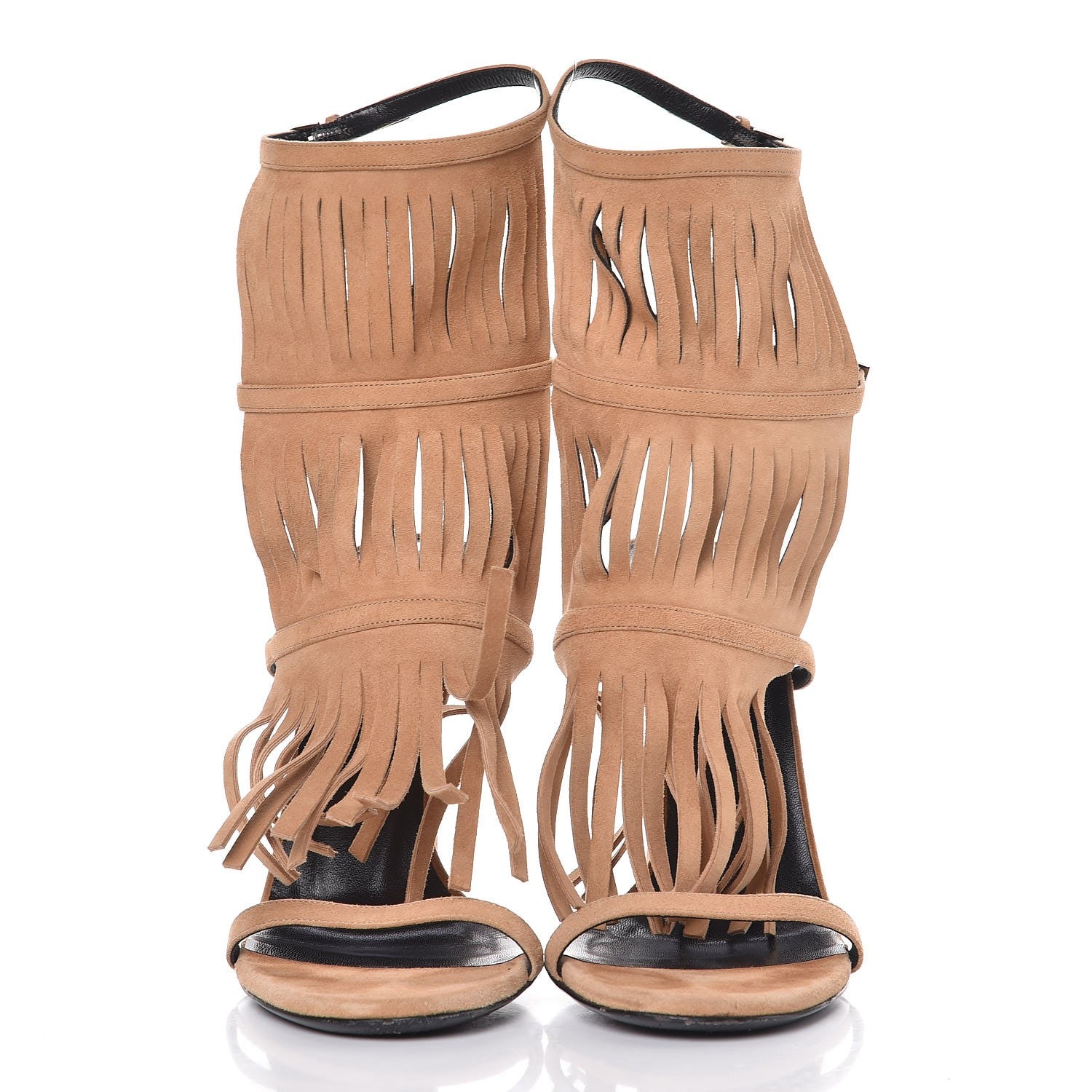Gucci Suede Fringe Becky High Heel Sandals 38.5 Sand 2 of 11
