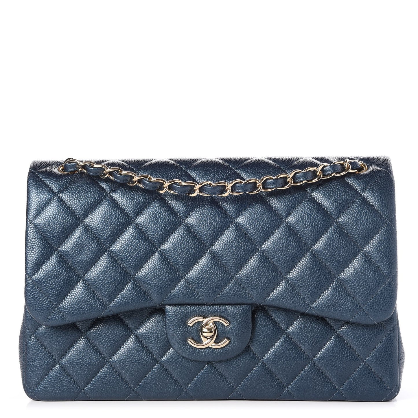 Metallic Caviar Quilted Jumbo Double Flap Dark Blue