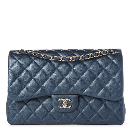 Chanel Metallic Caviar Quilted Jumbo Double Flap Dark Blue 1 of 9