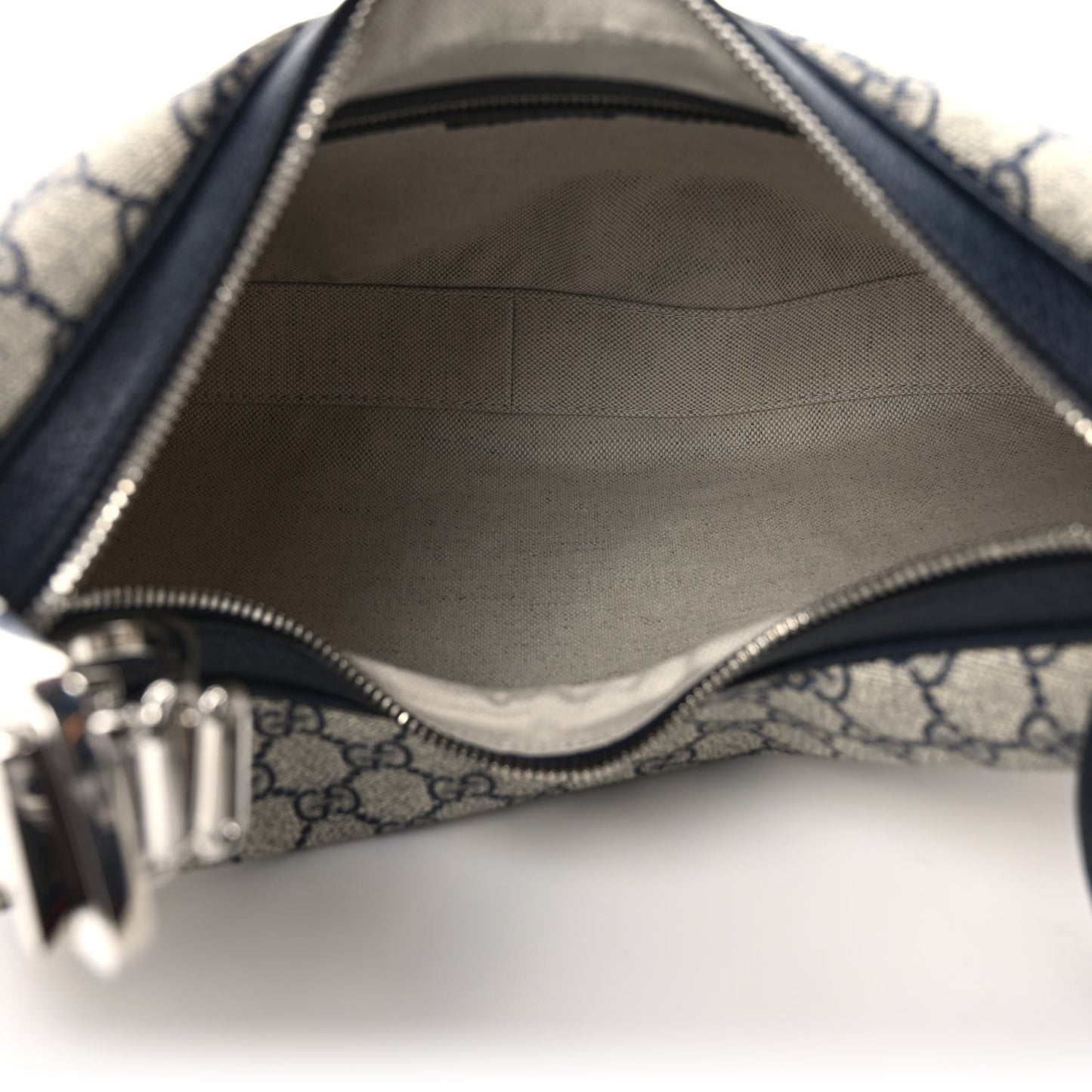 GG Supreme Monogram Textured Calfskin Web Large Attache Shoulder Bag Beige Blue