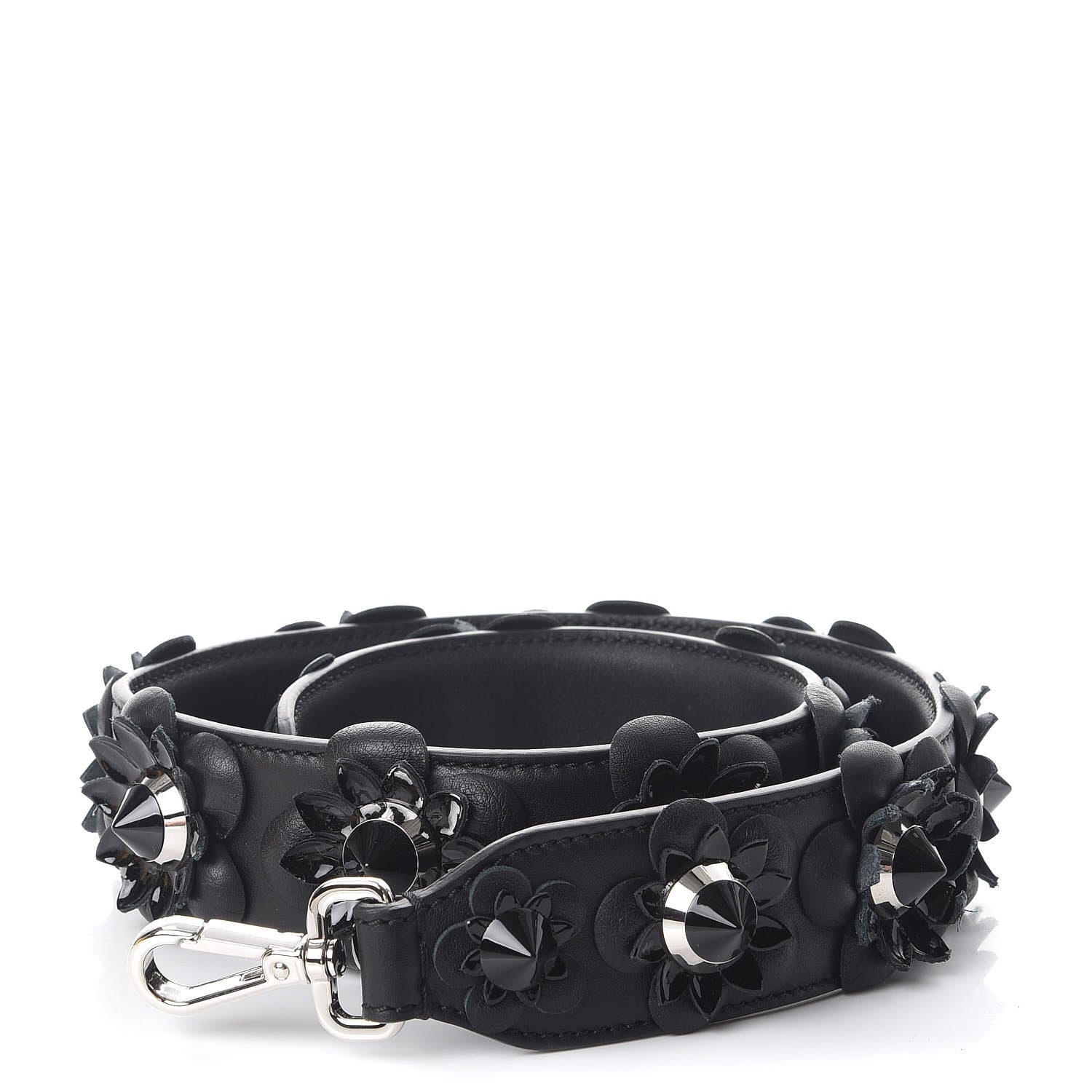 Fendi Vitello Dolce Nappa Patent Flowerland Studded Strap You Black 1 of 6