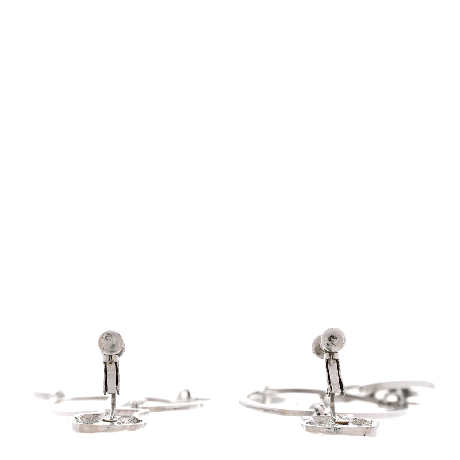 Christian Dior Metal Multi Charm Oval Clip On Drop Earrings Silver 3 of 5