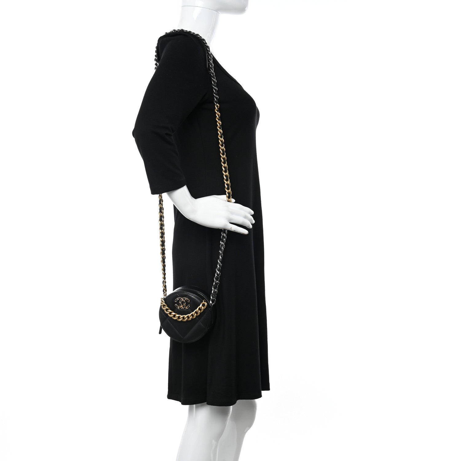 Chanel Lambskin Quilted Chanel 19 Round Clutch With Chain Black 2 of 9