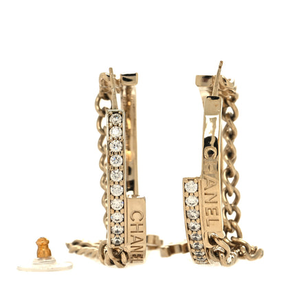 Chanel Crystal Logo Hoop Earrings Gold 3 of 4