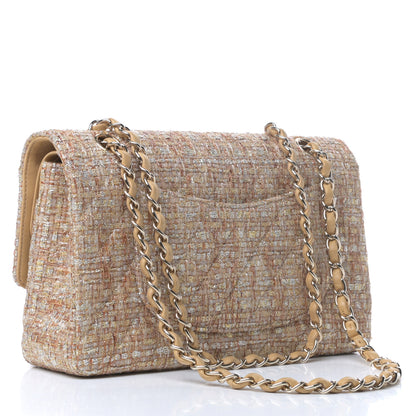 Chanel Tweed Quilted Medium Double Flap Brown Gold 3 of 9