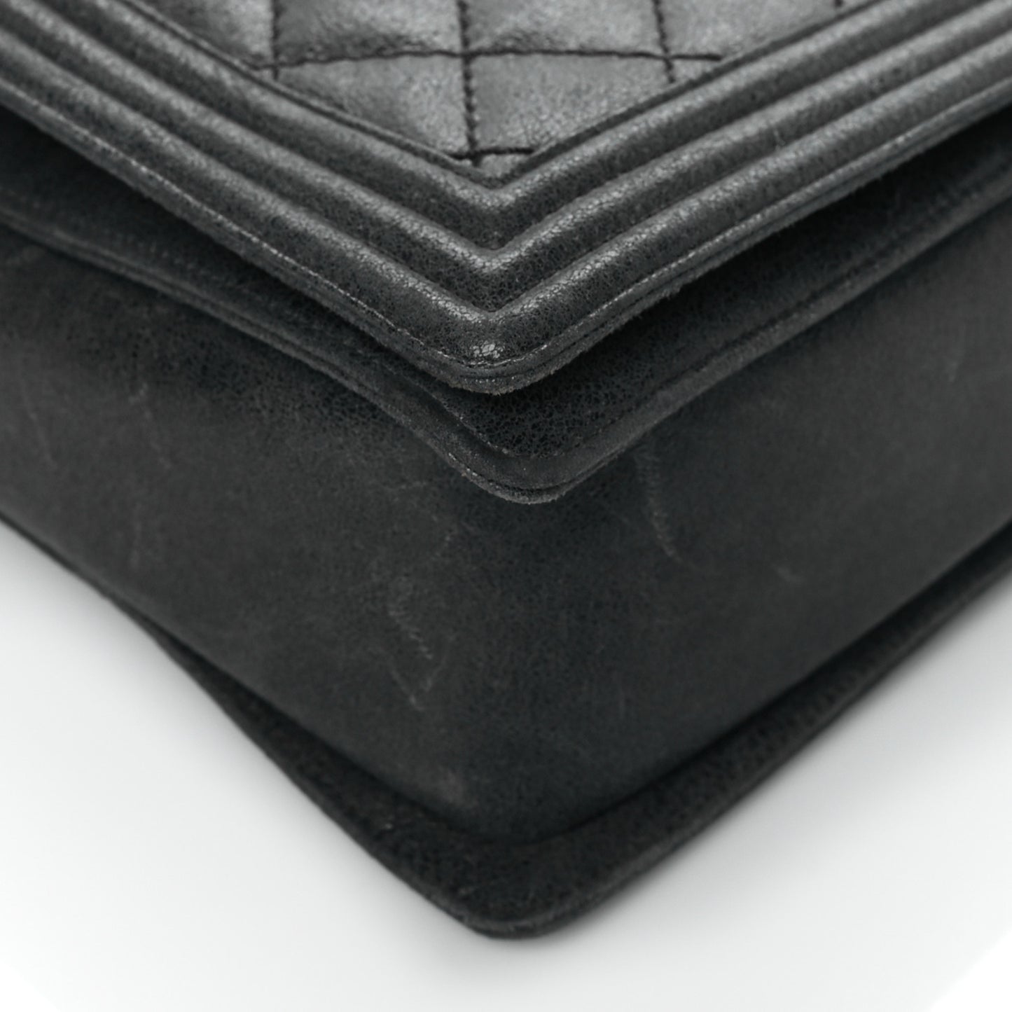 Goatskin Quilted Large Gentle Boy Flap Black