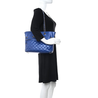 Chanel Calfskin Front Zip CC Drawstring Chain Drawstring Tote Blue 2 of 14