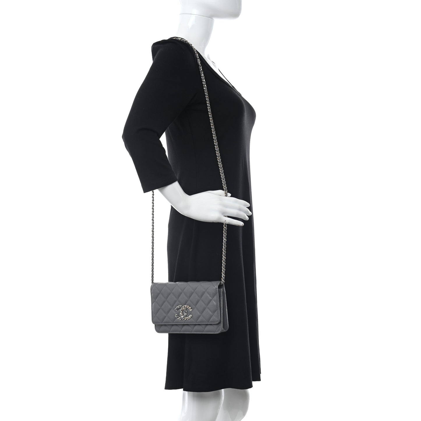 Caviar Quilted French New Wave Chain CC Wallet On Chain WOC Grey