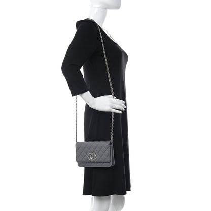 Chanel Caviar Quilted French New Wave Chain CC Wallet On Chain WOC Grey 2 of 12