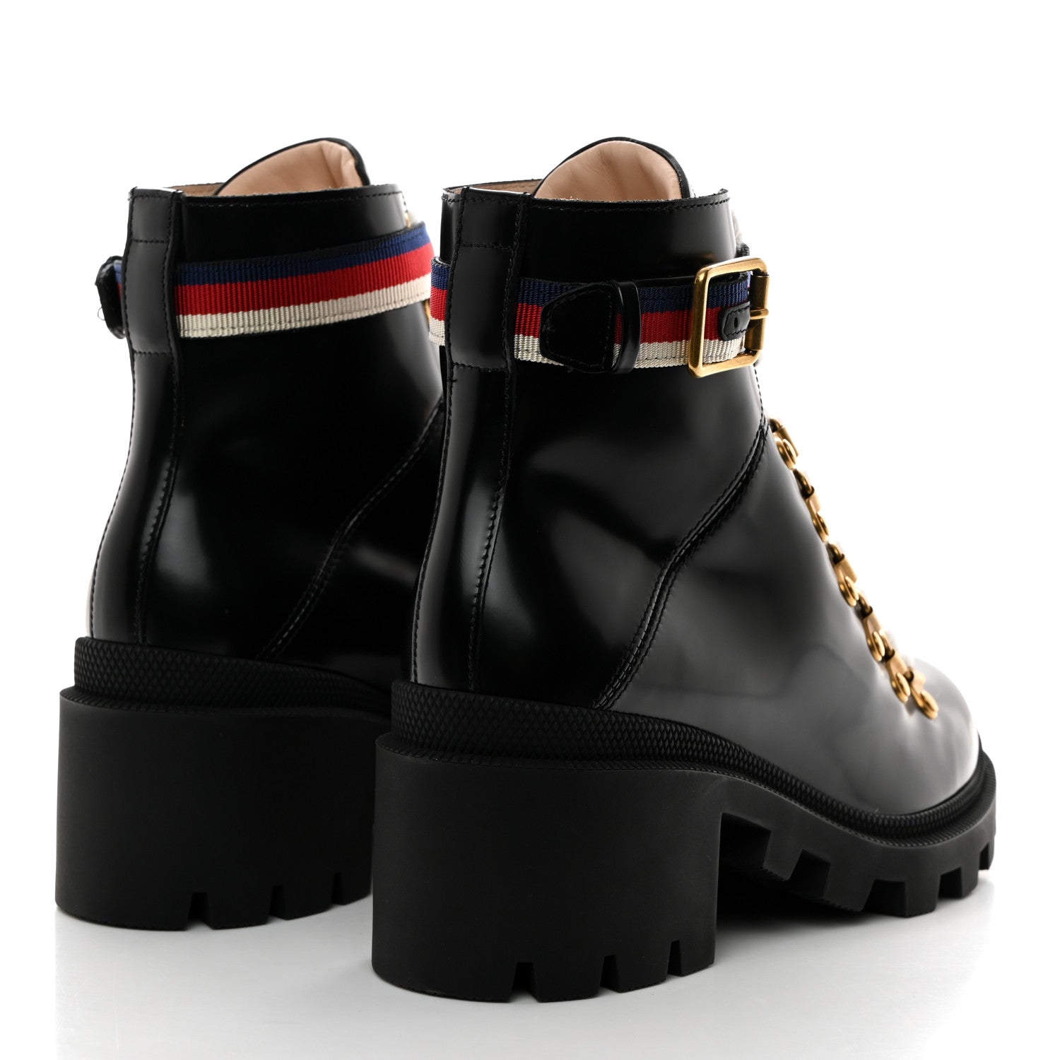 Gucci Calfskin Sylvie Web Lace Up Combat Boots 36.5 Black 4 of 9
