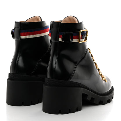 Gucci Calfskin Sylvie Web Lace Up Combat Boots 36.5 Black 4 of 9