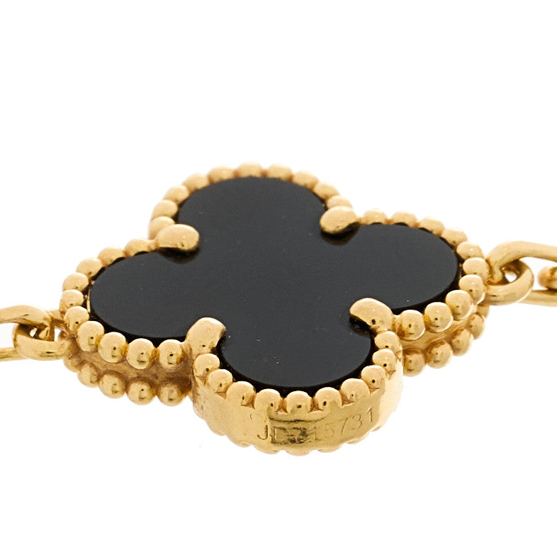Van Cleef & Arpels 18K Yellow Gold Black Onyx 5 Motifs Vintage Alhambra Bracelet 4 of 5