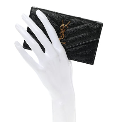 Saint Laurent Grain De Poudre Matelasse Chevron Monogram Compact Wallet Black 2 of 7