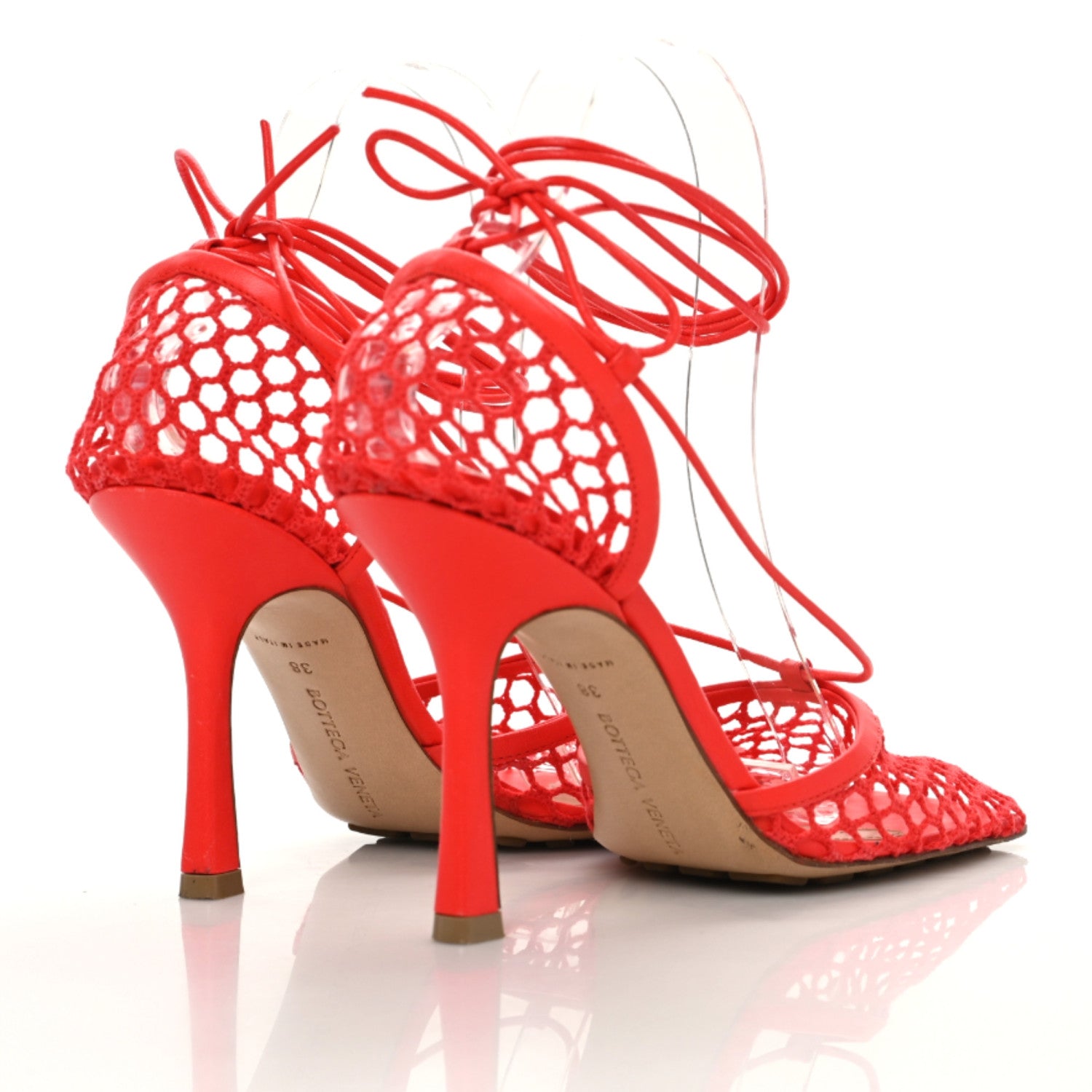 Bottega Veneta Mesh Nappa Stretch Ankle Tie Sandals 38 Tomato 4 of 7