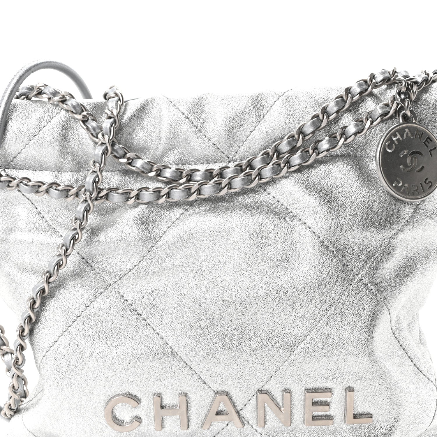 Chanel Metallic Lambskin Quilted Mini Chanel 22 Silvery 8 of 10