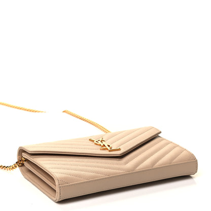 Saint Laurent Grain De Poudre Matelasse Chevron Monogram Chain Wallet Nude Powder 7 of 9