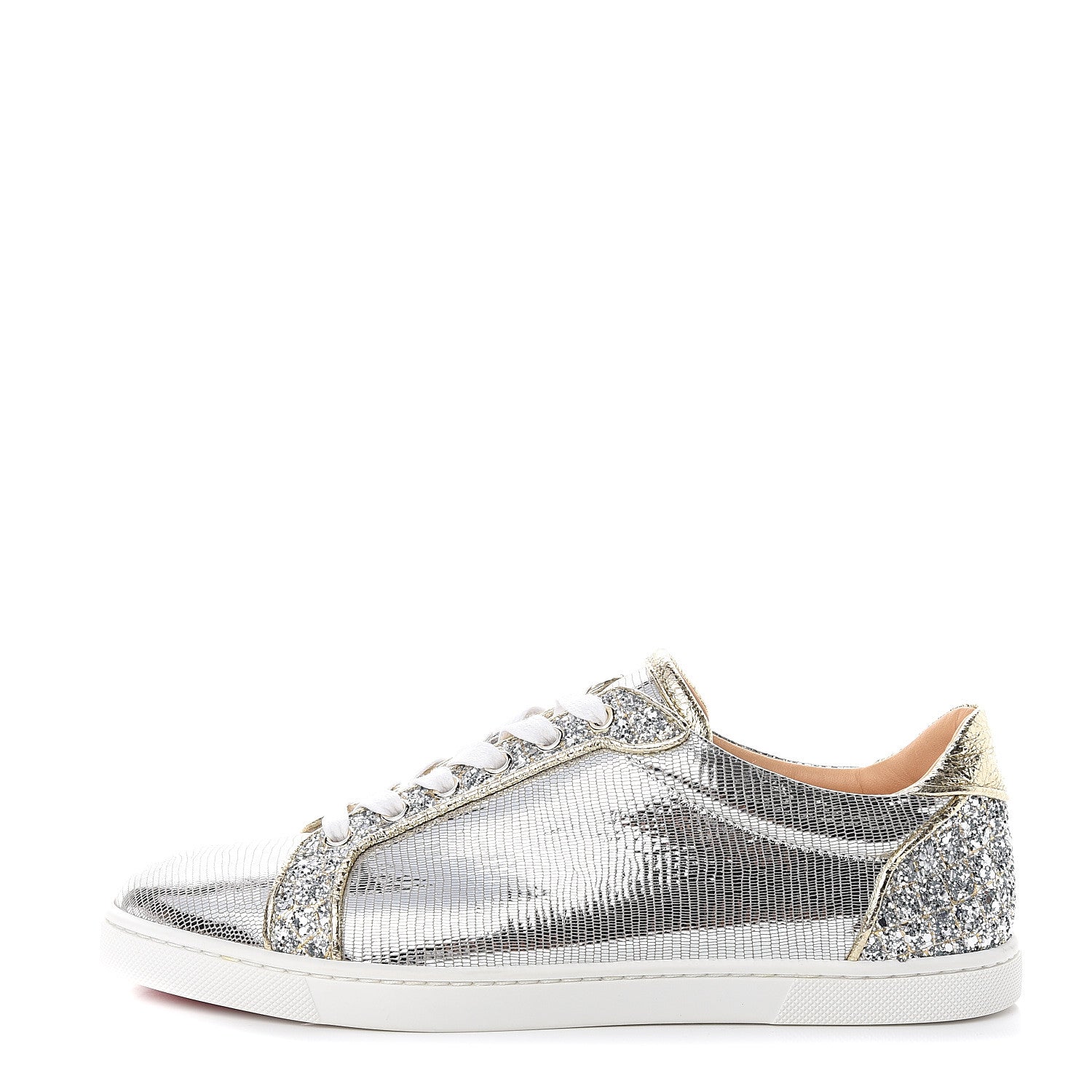Christian Louboutin Glitter Aliglitter Specchio Women Seava Flat Sneakers 39.5 Silver 1 of 9