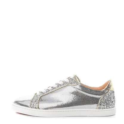 Christian Louboutin Glitter Aliglitter Specchio Women Seava Flat Sneakers 39.5 Silver 1 of 9