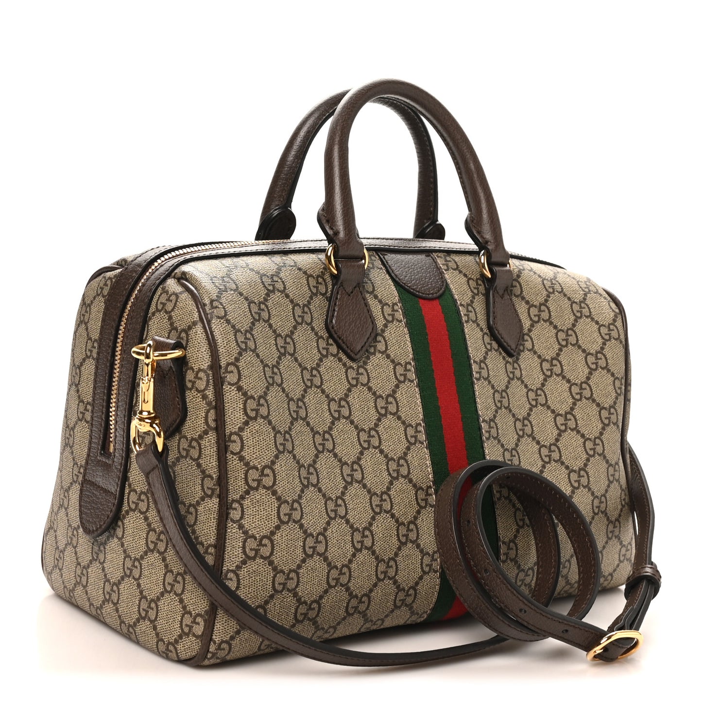 GG Supreme Monogram Web Medium Ophidia Top Handle Bag Beige Ebony