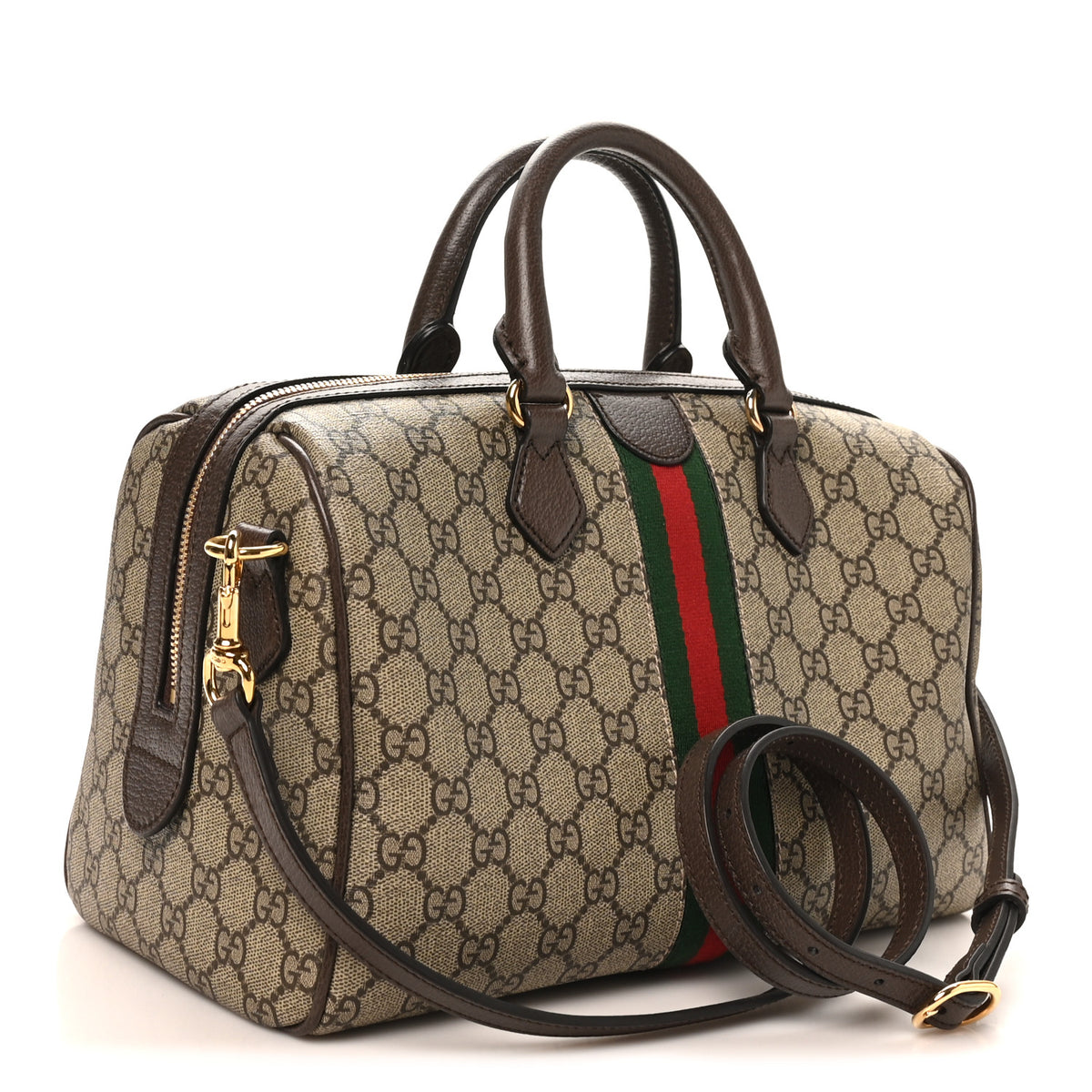 GG Supreme Monogram Web Medium Ophidia Top Handle Bag Beige Ebony