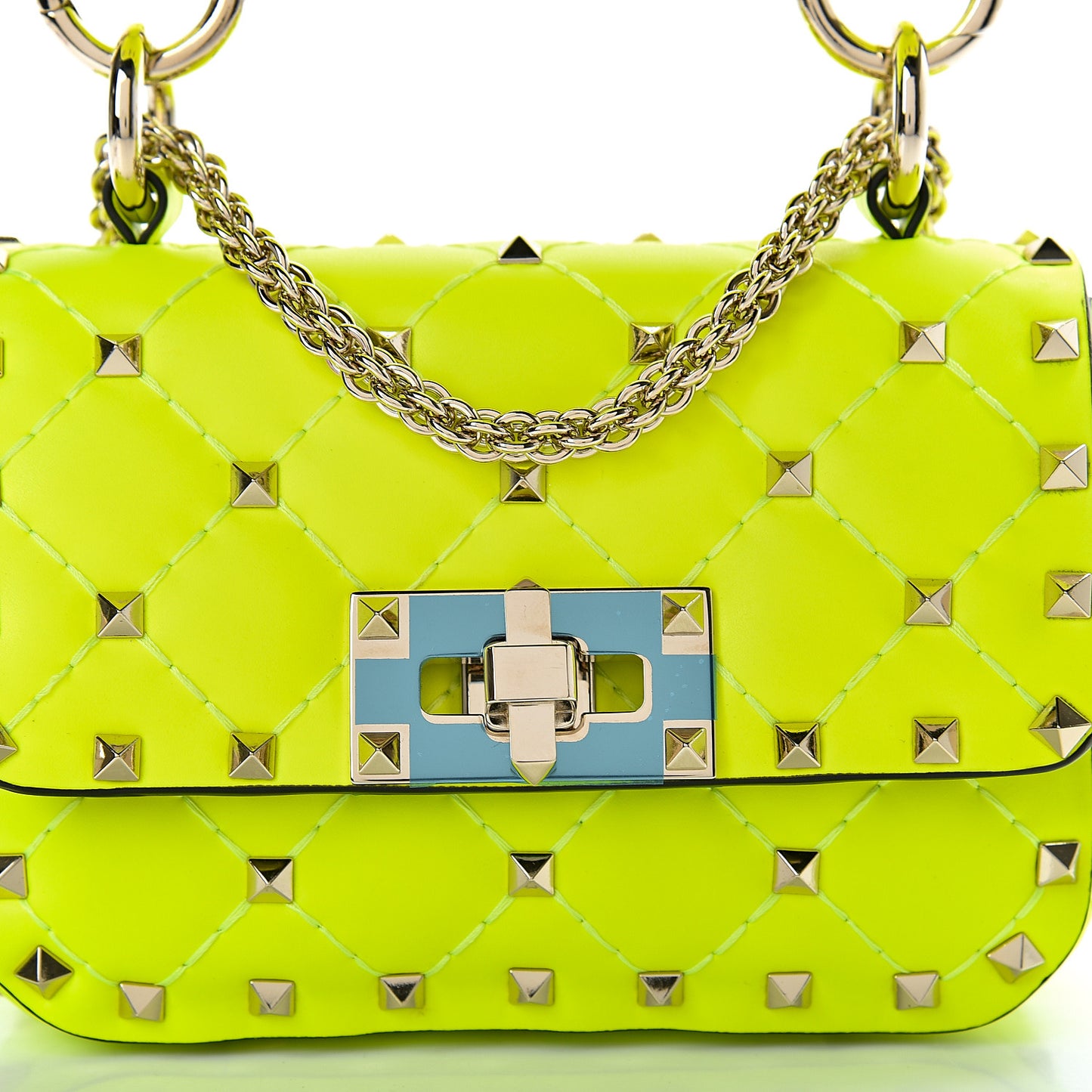 Calfskin Micro Rockstud Spike Shoulder Bag Lime