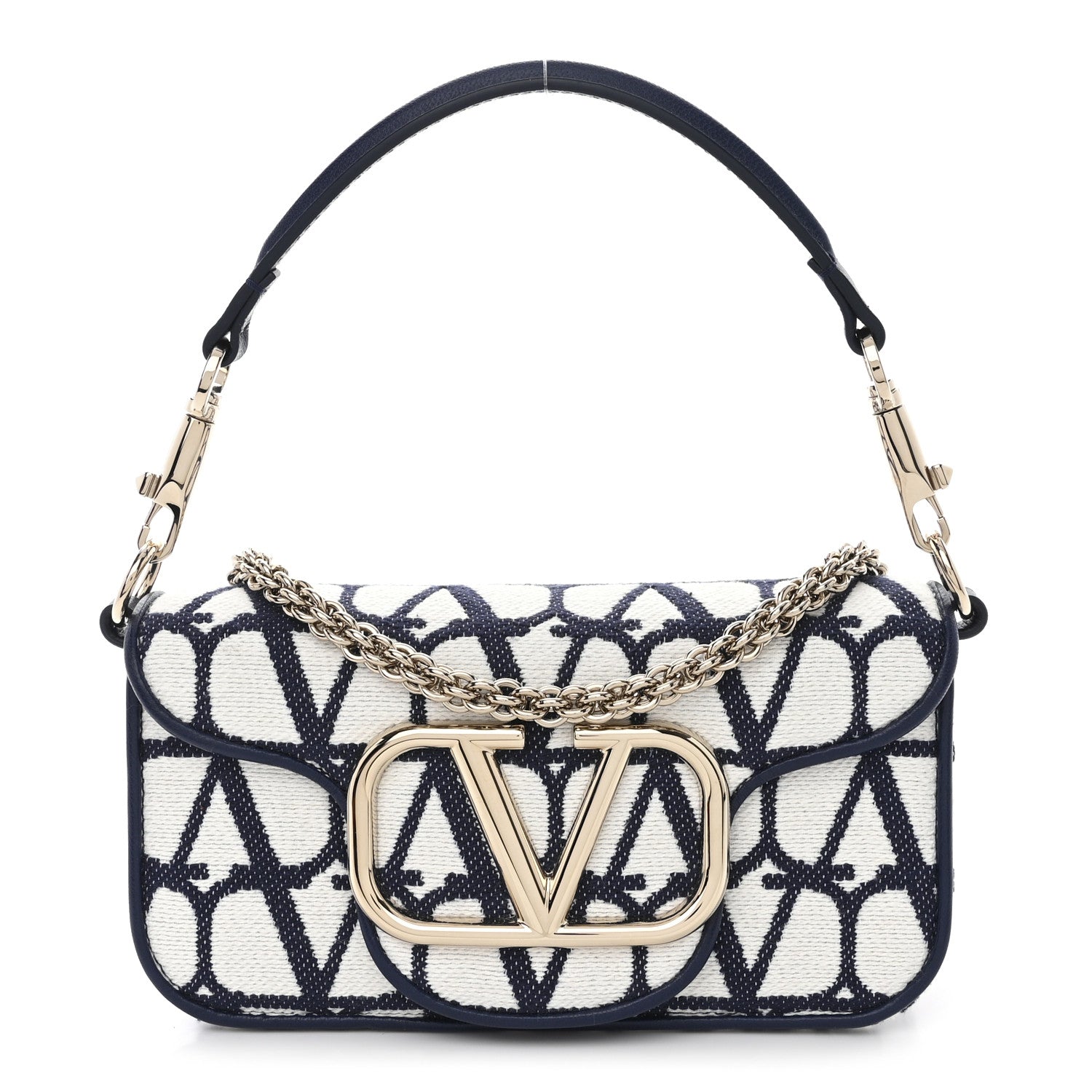 Valentino Garavani Toile Iconographe Cotton Vlogo Small Loco Shoulder Bag White Worker 1 of 12