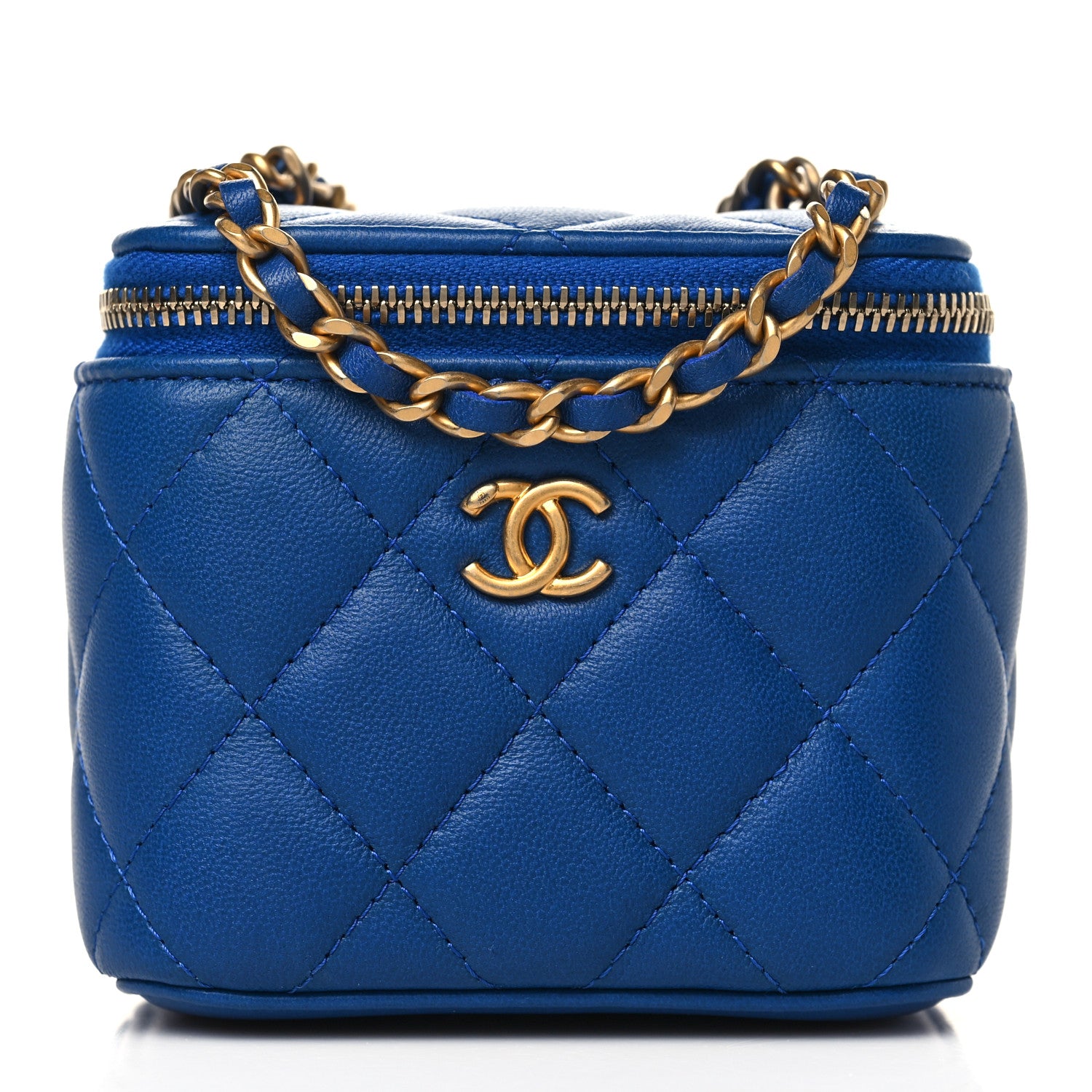 Chanel Lambskin Quilted Pearl Crush Mini Vanity Case With Chain Blue 1 of 9