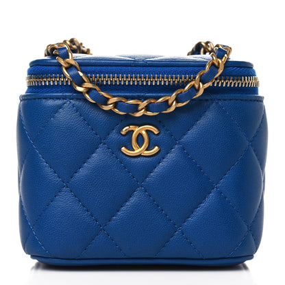 Chanel Lambskin Quilted Pearl Crush Mini Vanity Case With Chain Blue 1 of 9