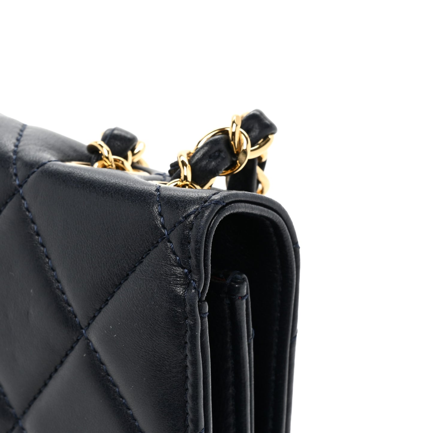 Lambskin Quilted Large Golden Class Flap Navy