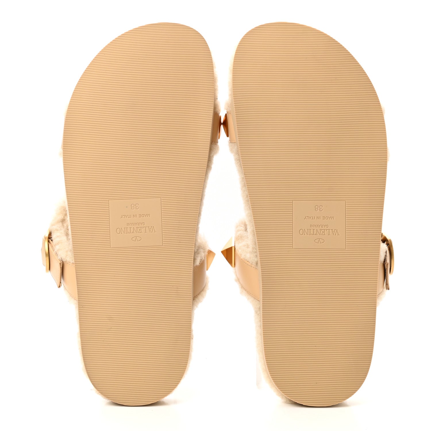 Valentino Garavani Shearling Roman Stud Slide Sandals 38 Sahara Beige 5 of 8