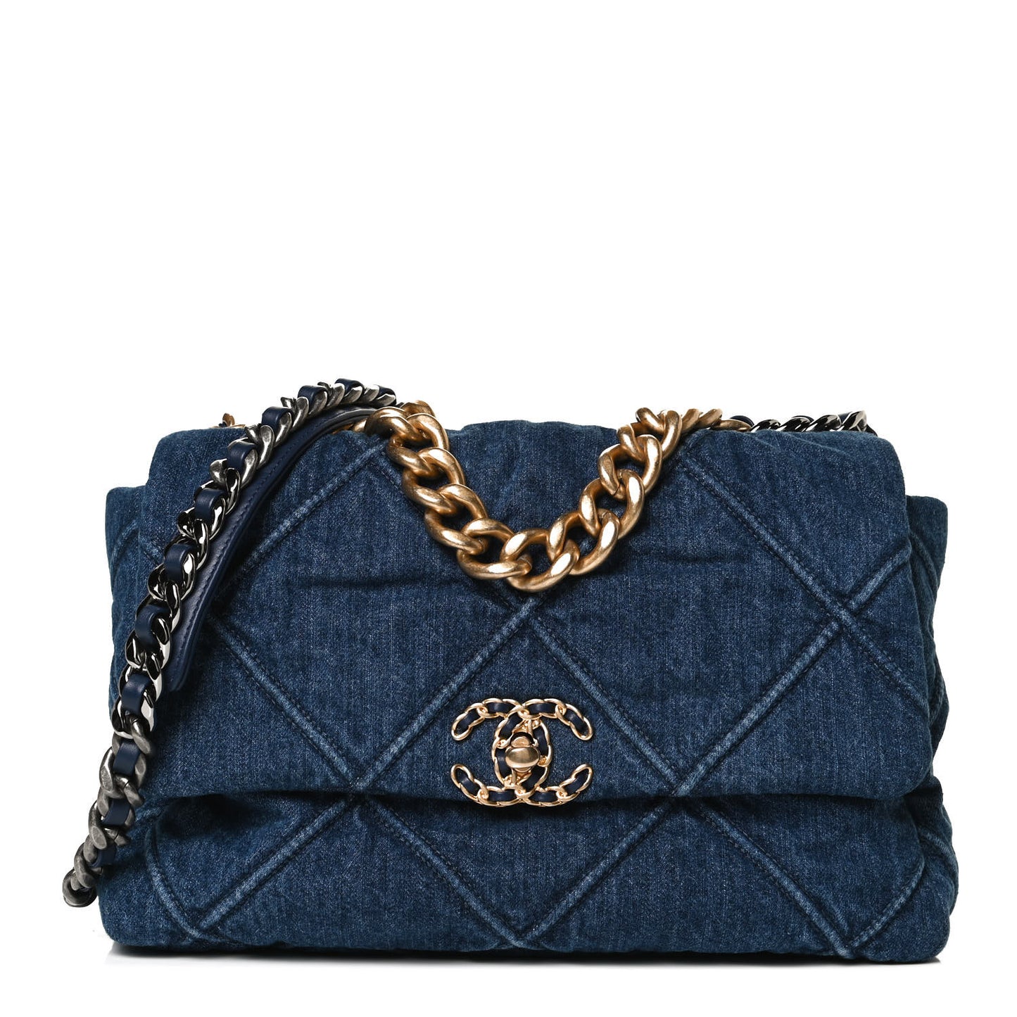 Denim Quilted Large Chanel 19 Flap Blue