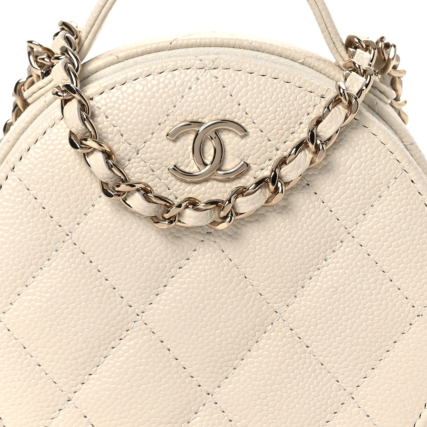 Caviar Quilted Round Handle With Care Vanity With Chain White