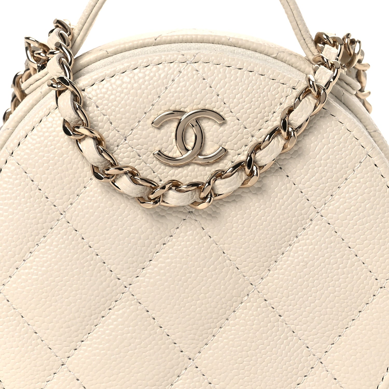 Chanel Caviar Quilted Round Handle With Care Vanity With Chain White 8 of 12