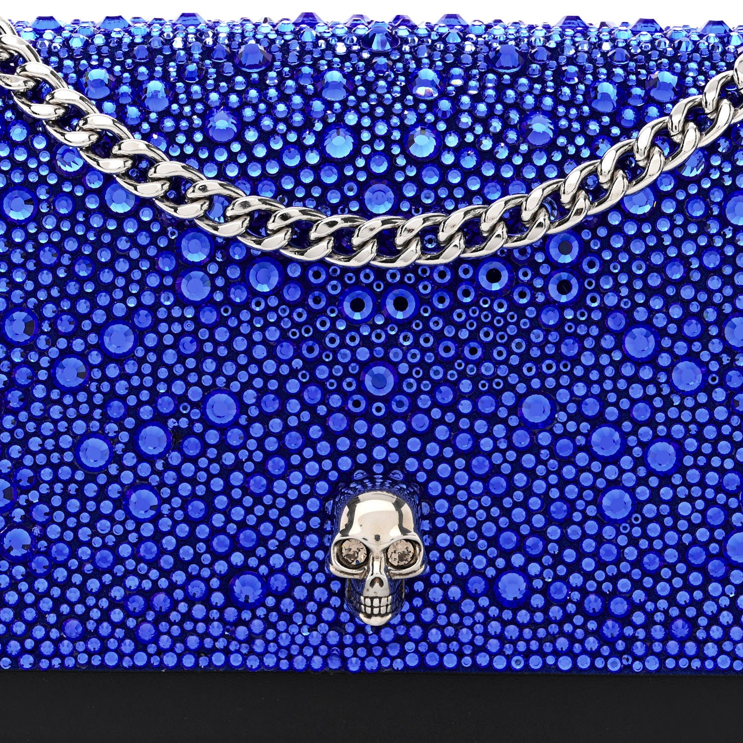 Alexander McQueen Calfskin Crystal Skull Mini Crossbody Bag Electric Blue 7 of 9