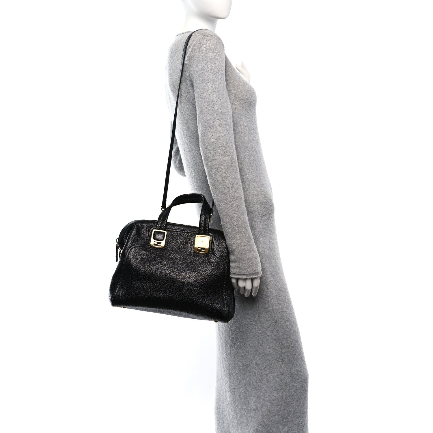 Fendi Pebbled Calfskin Small Chameleon Tote Black 2 of 11