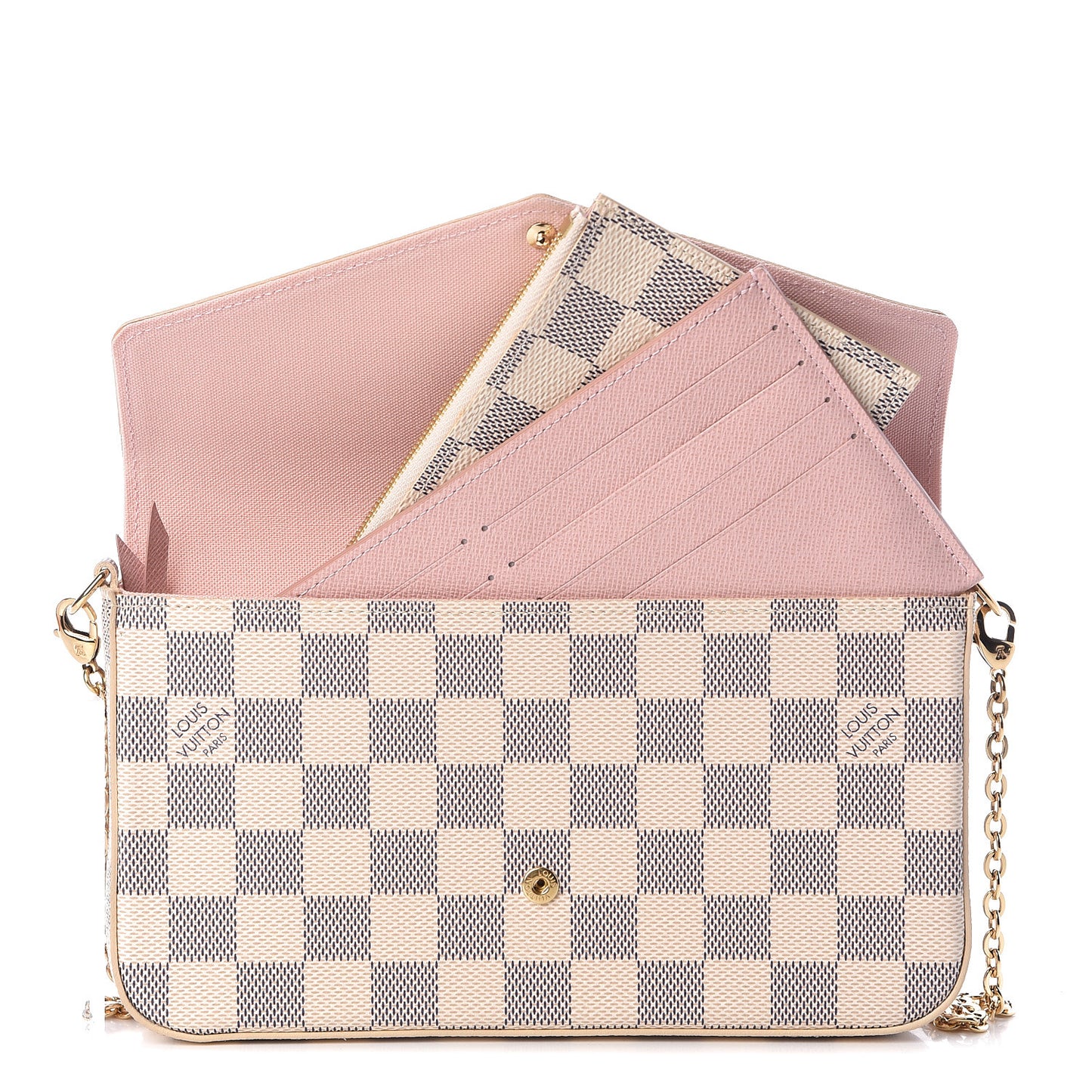 Damier Azur Pochette Felicie Chain Wallet Rose Ballerine