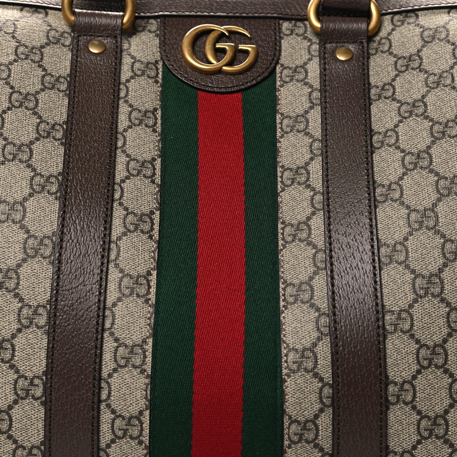 Gucci GG Supreme Monogram Textured Dollar Calfskin Web Medium Savoy Duffle Bag Beige Ebony New Acero 7 of 10