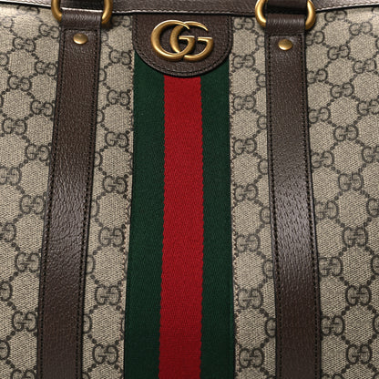 Gucci GG Supreme Monogram Textured Dollar Calfskin Web Medium Savoy Duffle Bag Beige Ebony New Acero 7 of 10