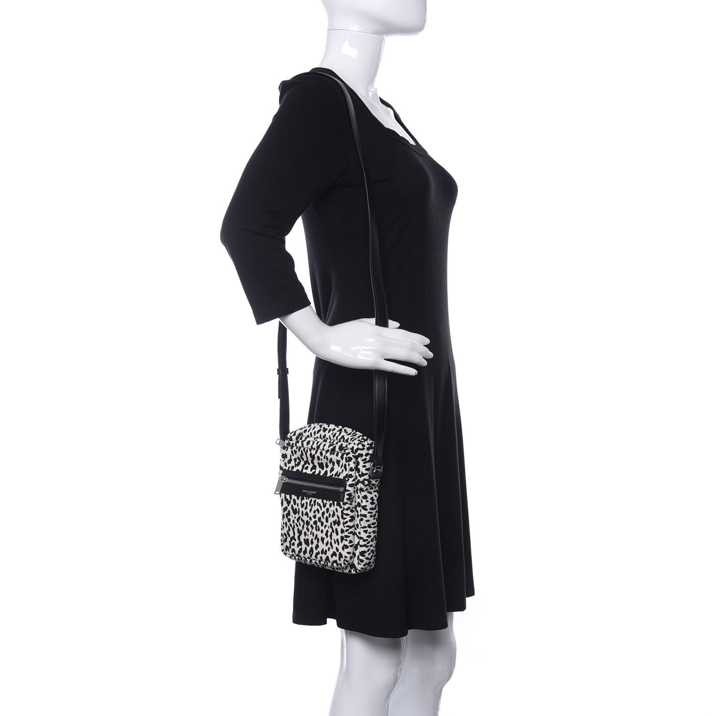 Canvas Leopard Print Sid Messenger Bag Black White